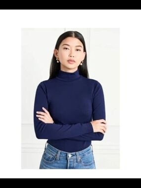 Hill House Luna Navy Bodysuit Turtleneck Long Sleeve Small